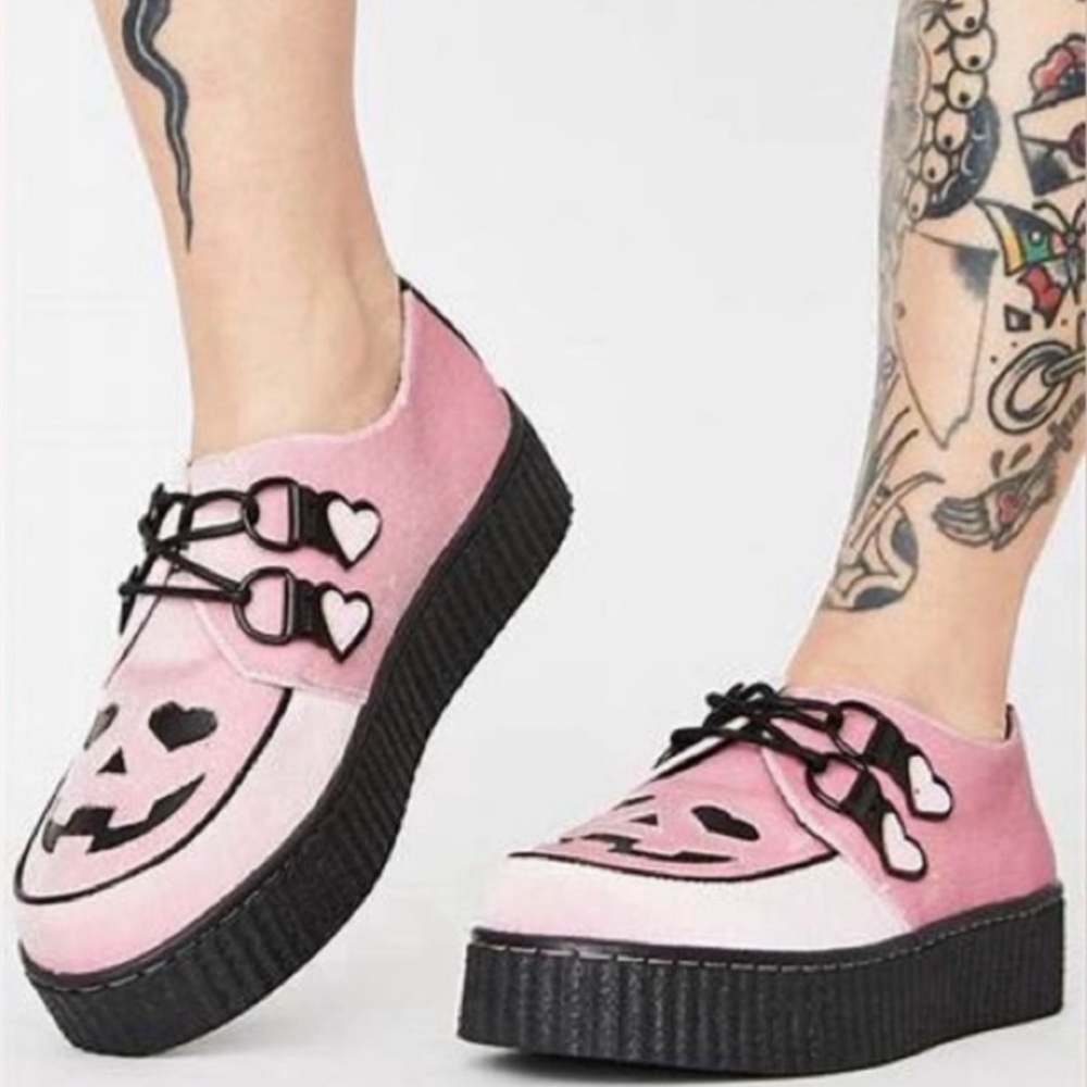 Strange Cvlt Pink Velvet Jack O' Heart Platform Creeper Shoes Size 10